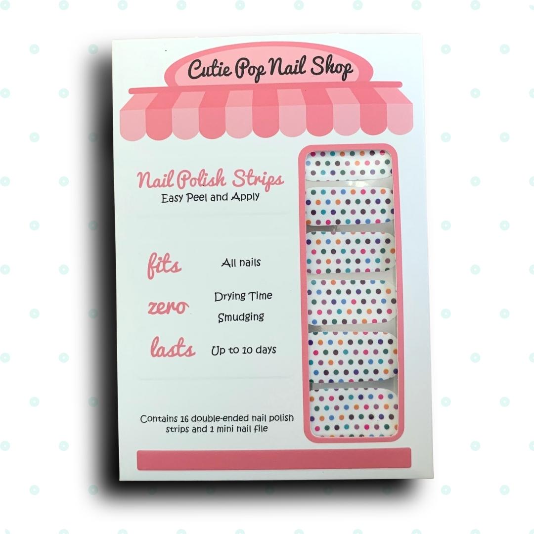 Rainbow Dots over White Base Nail Polish Wraps - Cutie Pop Nail Shop